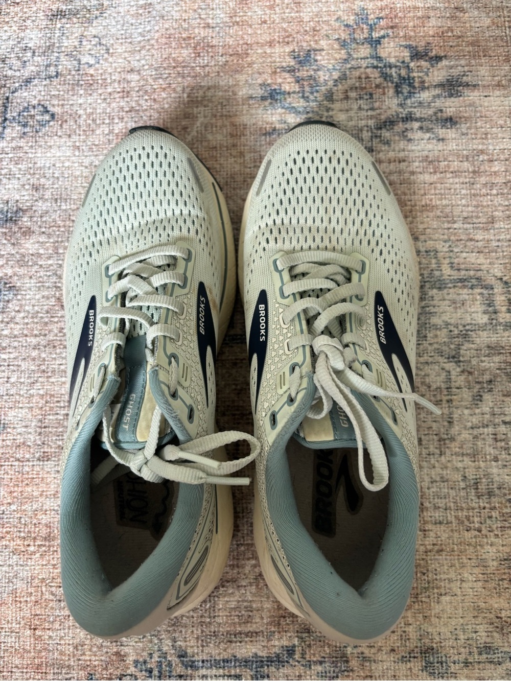 Brooks Ghost Running Shoes - Beige with Teal/Navy Accents - Picture 14 of 14